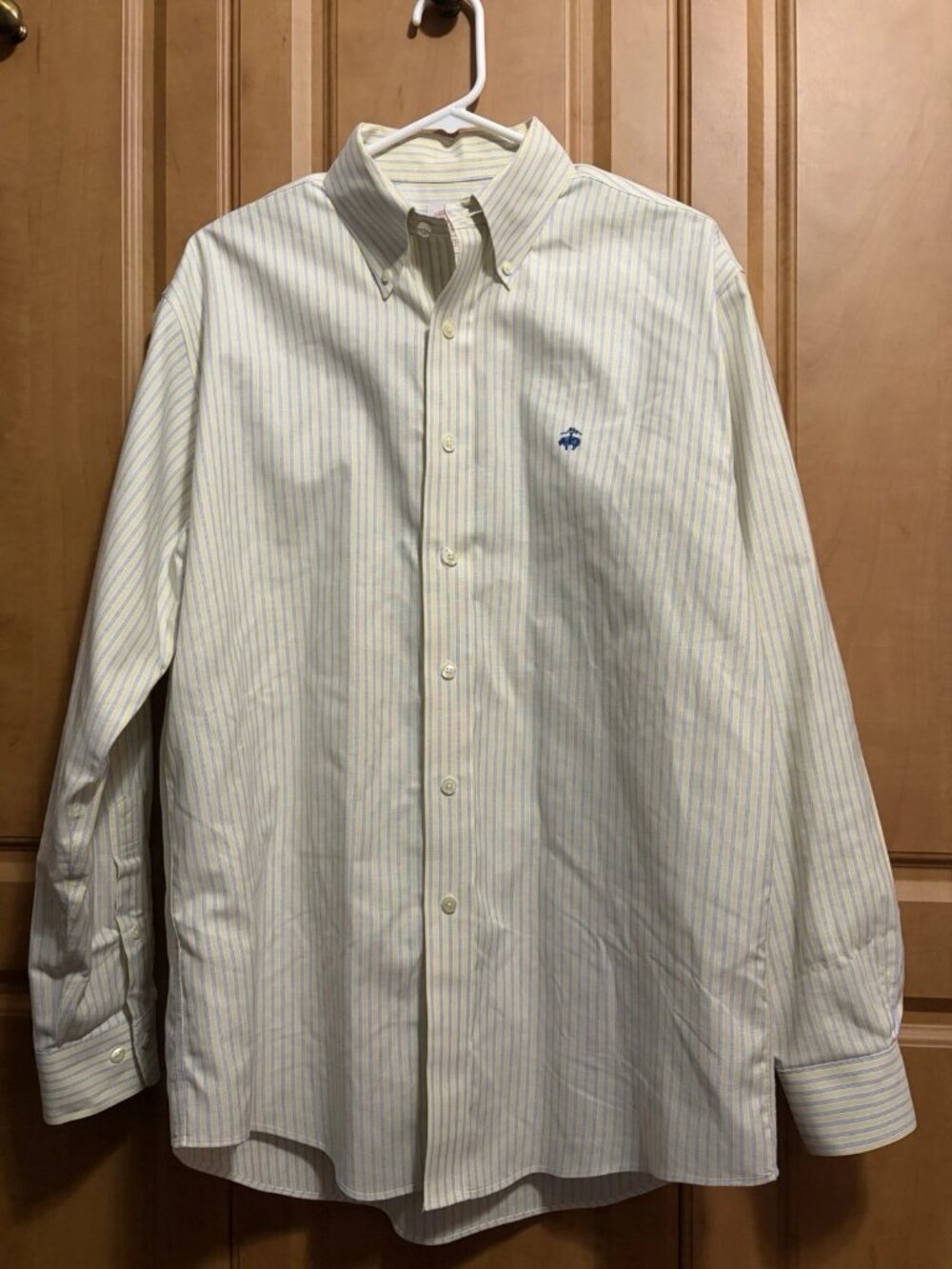 Brooks Brothers 346 Mens Large Yellow Blue Plaid Non-Iron Supima Cotton Shirt M